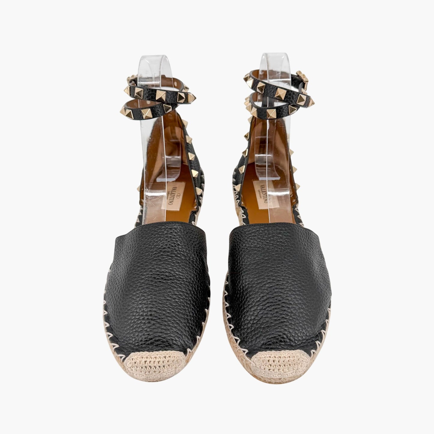 Valentino Rockstud Espadrille Flat Sandals Black Size 38