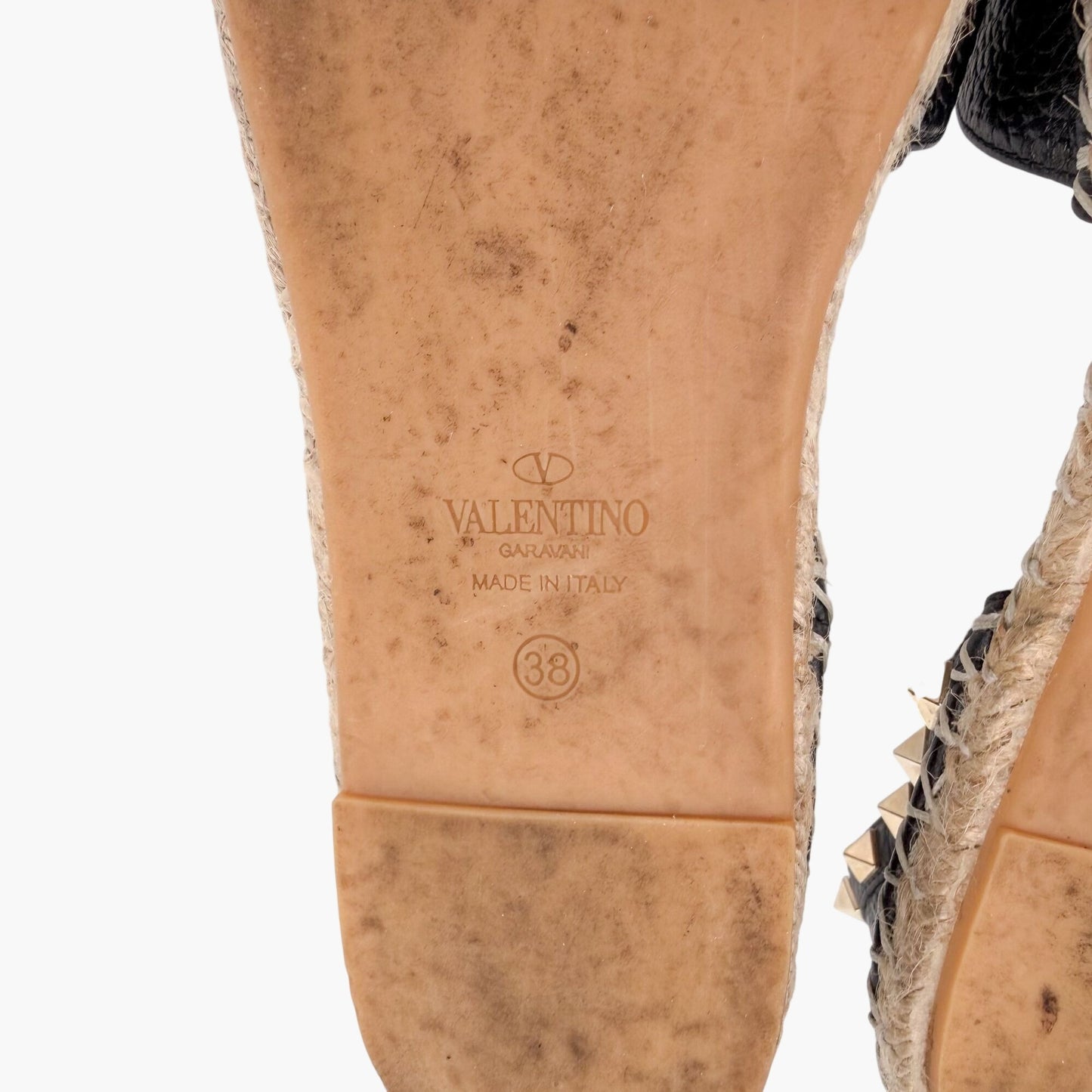 Valentino Rockstud Espadrille Flat Sandals Black Size 38