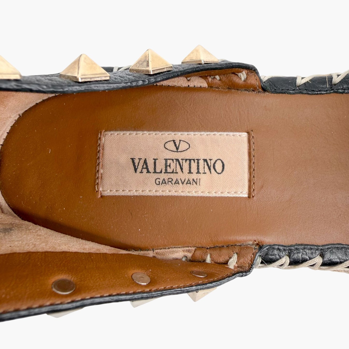 Valentino Rockstud Espadrille Flat Sandals Black Size 38