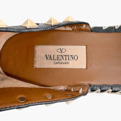 Valentino Rockstud Espadrille Flat Sandals Black Size 38
