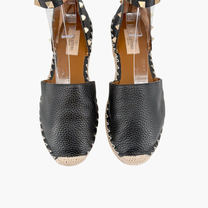 Valentino Rockstud Espadrille Flat Sandals Black Size 38