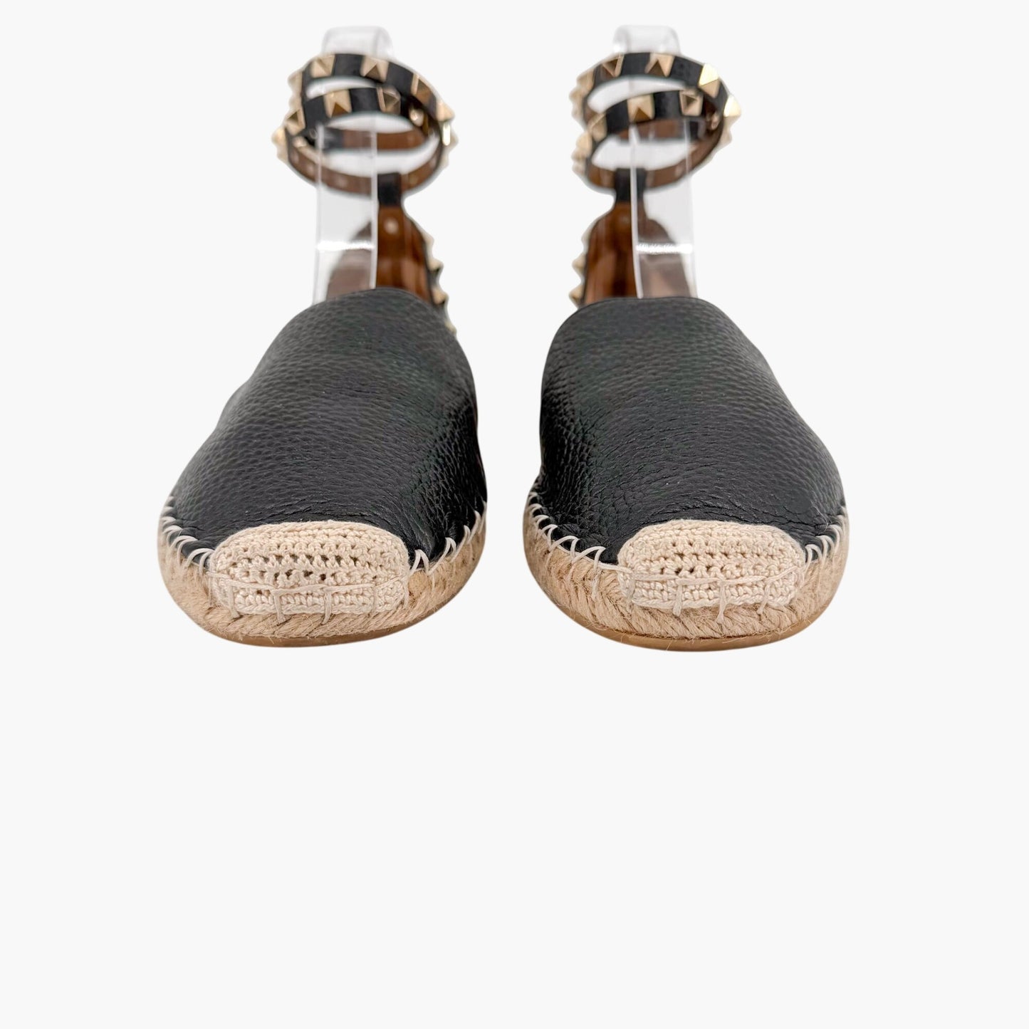 Valentino Rockstud Espadrille Flat Sandals Black Size 38