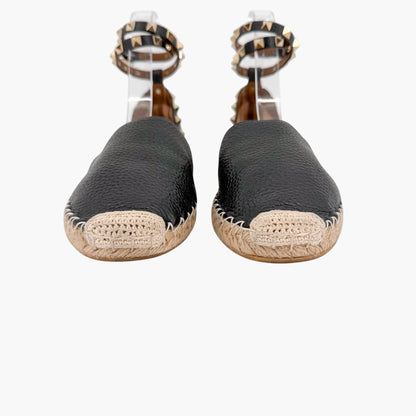 Valentino Rockstud Espadrille Flat Sandals Black Size 38