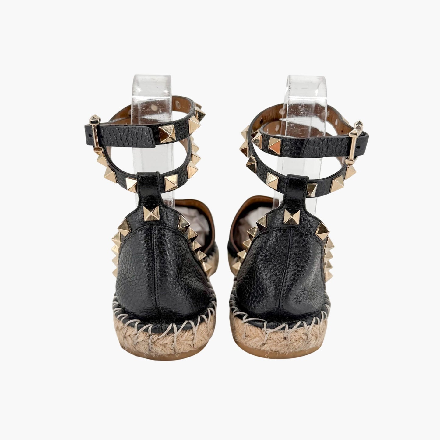 Valentino Rockstud Espadrille Flat Sandals Black Size 38