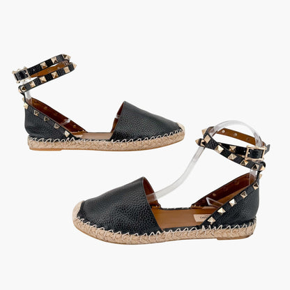 Valentino Rockstud Espadrille Flat Sandals Black Size 38