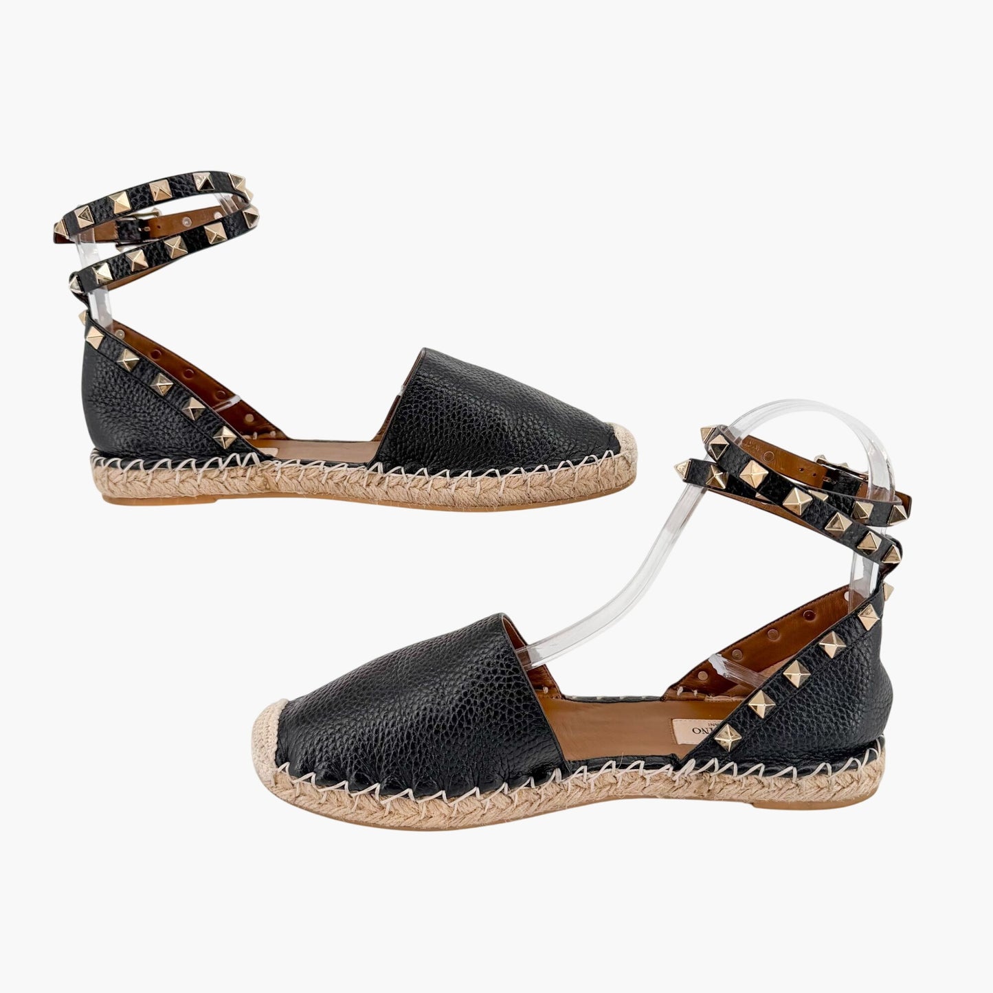 Valentino Rockstud Espadrille Flat Sandals Black Size 38
