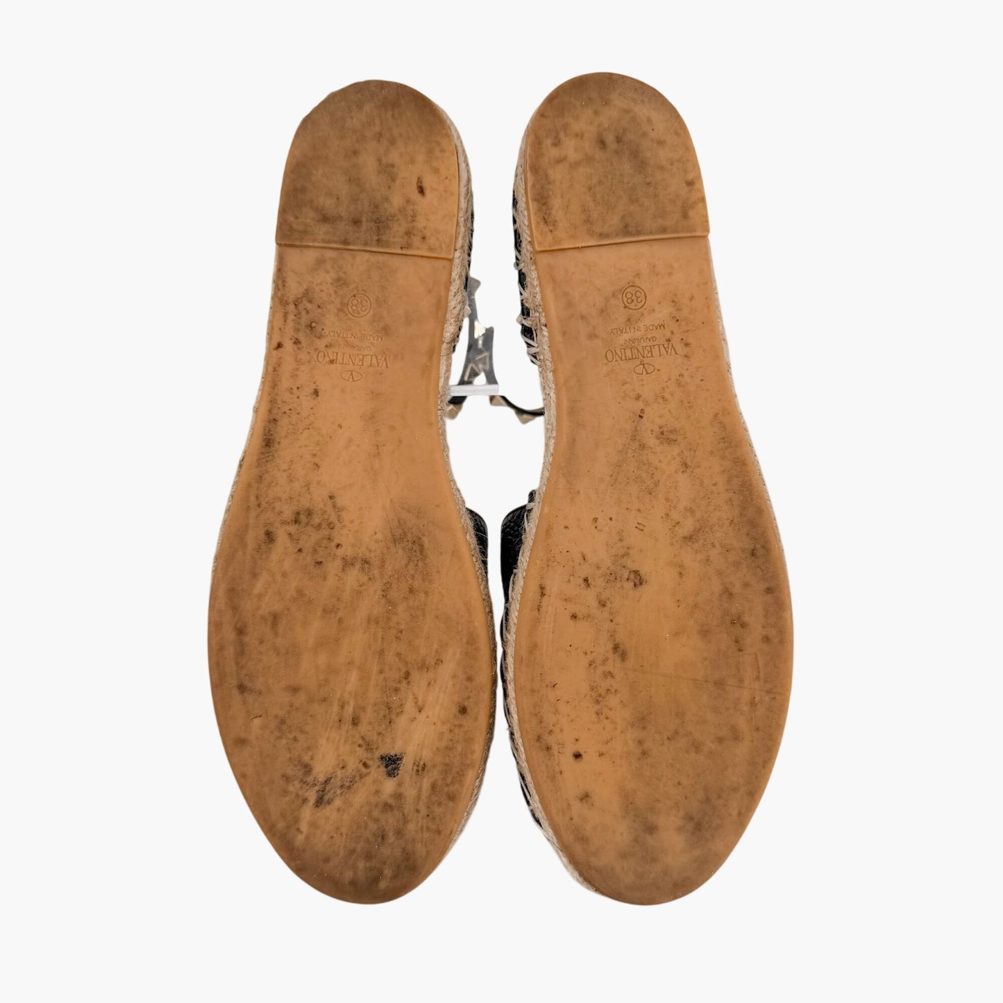 Valentino Rockstud Espadrille Flat Sandals Black Size 38