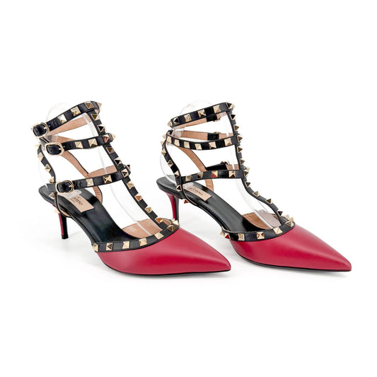 Valentino Rockstud Caged Pumps Burgundy Black Size 39.5