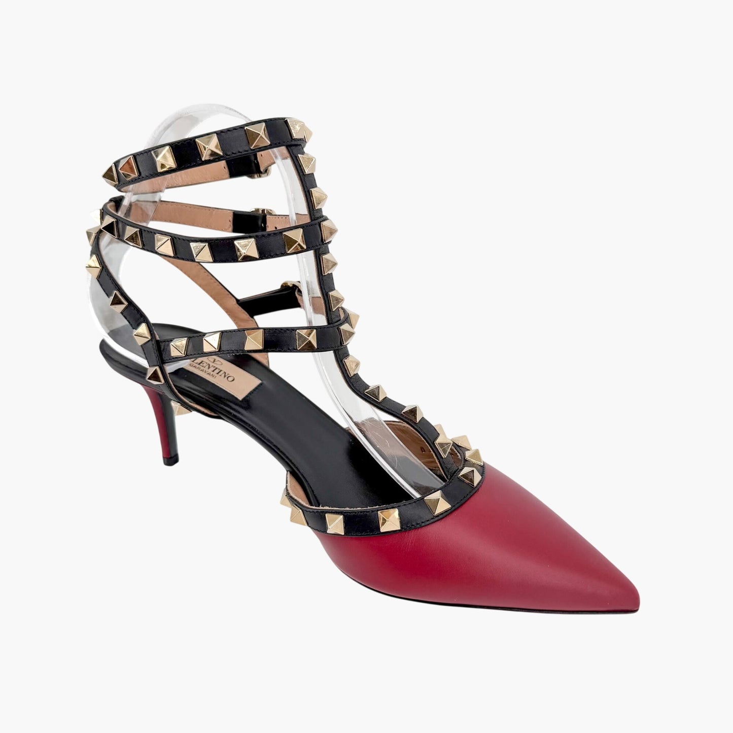 Valentino Rockstud Caged Pumps Burgundy Black Size 39.5