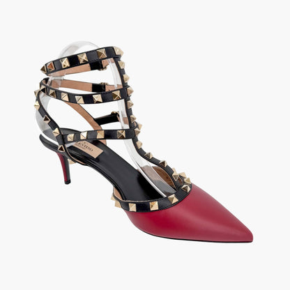 Valentino Rockstud Caged Pumps Burgundy Black Size 39.5