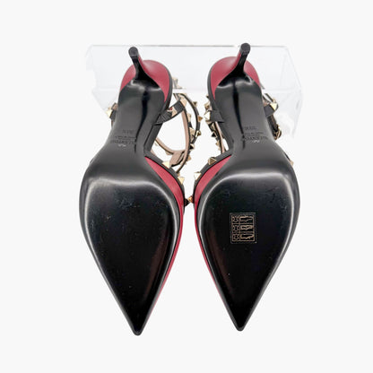 Valentino Rockstud Caged Pumps Burgundy Black Size 39.5