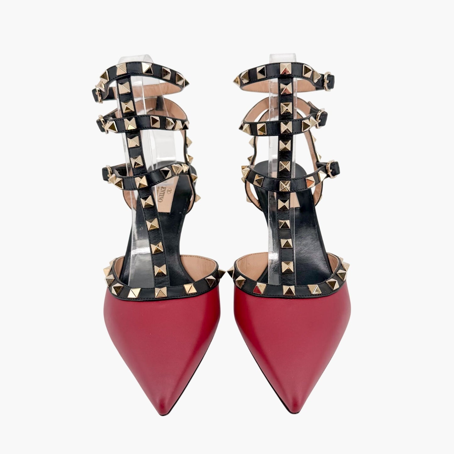 Valentino Rockstud Caged Pumps Burgundy Black Size 39.5