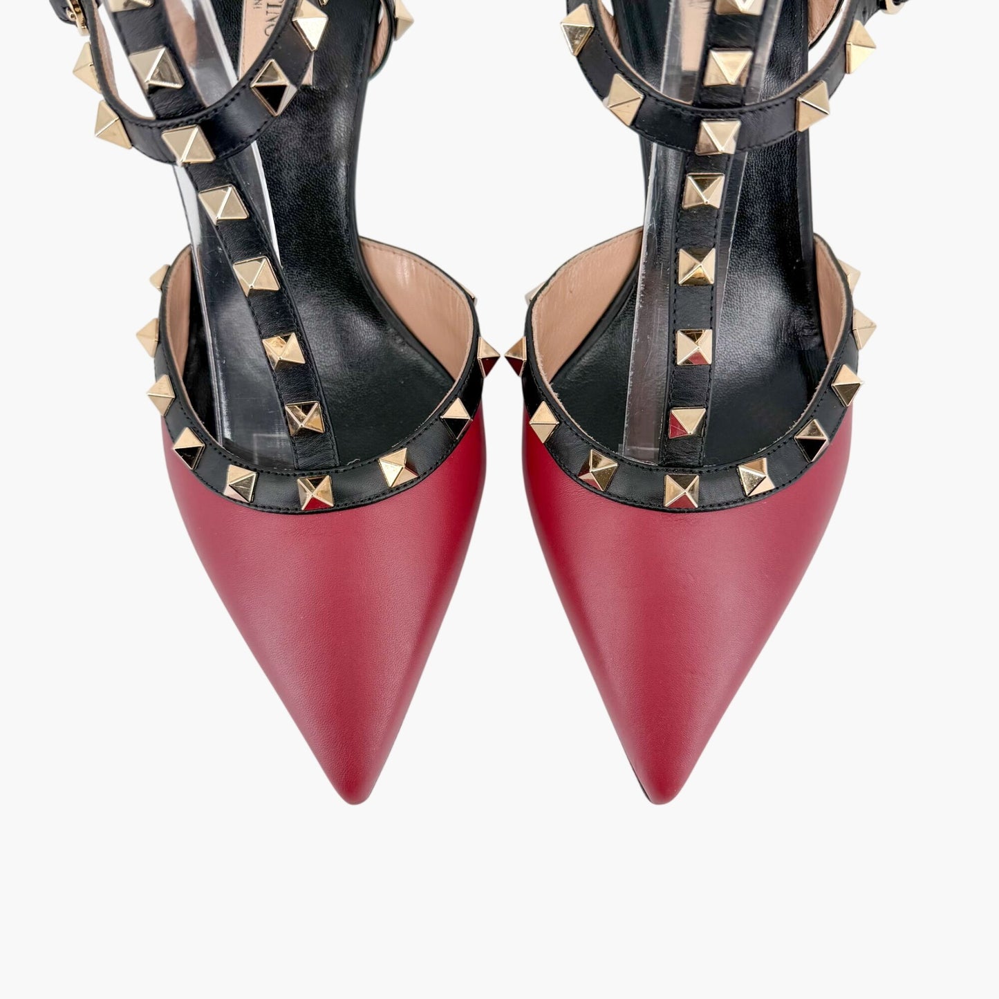 Valentino Rockstud Caged Pumps Burgundy Black Size 39.5