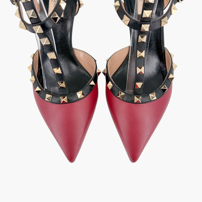 Valentino Rockstud Caged Pumps Burgundy Black Size 39.5
