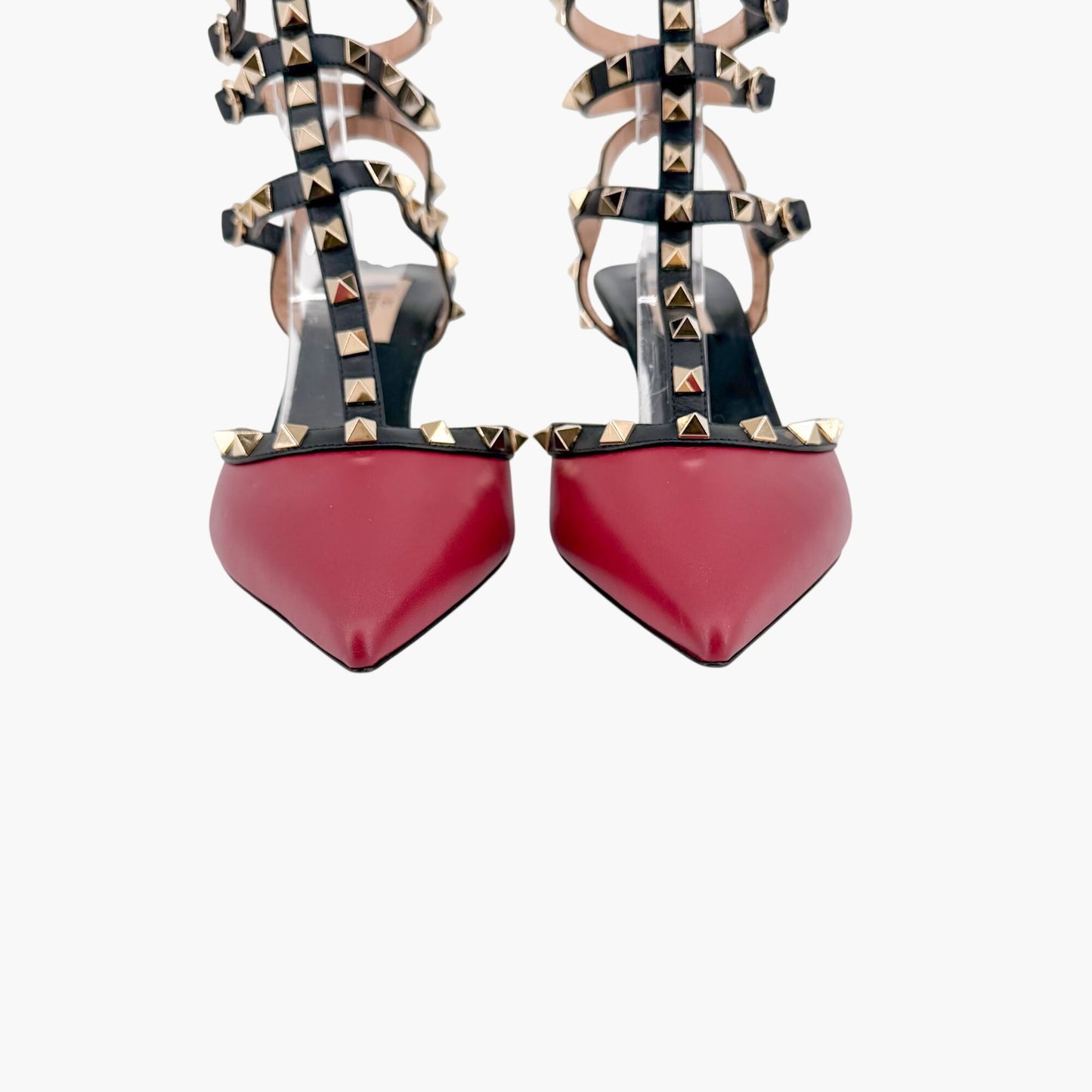 Valentino Rockstud Caged Pumps Burgundy Black Size 39.5
