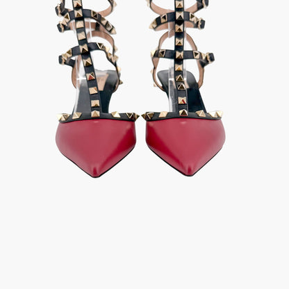 Valentino Rockstud Caged Pumps Burgundy Black Size 39.5