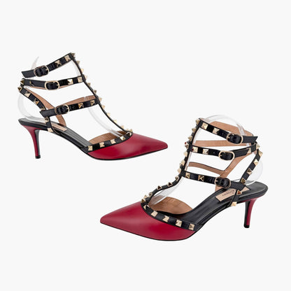 Valentino Rockstud Caged Pumps Burgundy Black Size 39.5