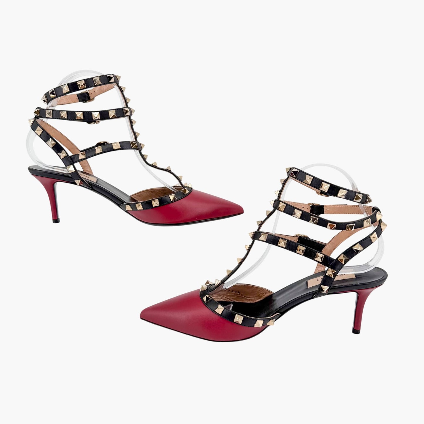 Valentino Rockstud Caged Pumps Burgundy Black Size 39.5
