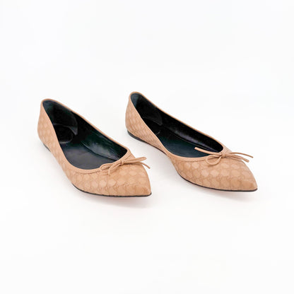 Gucci Agatha GG Monogram Ballet Flats in Beige Leather Size 39