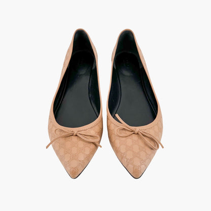 Gucci Agatha GG Monogram Ballet Flats in Beige Leather Size 39