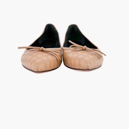 Gucci Agatha GG Monogram Ballet Flats in Beige Leather Size 39