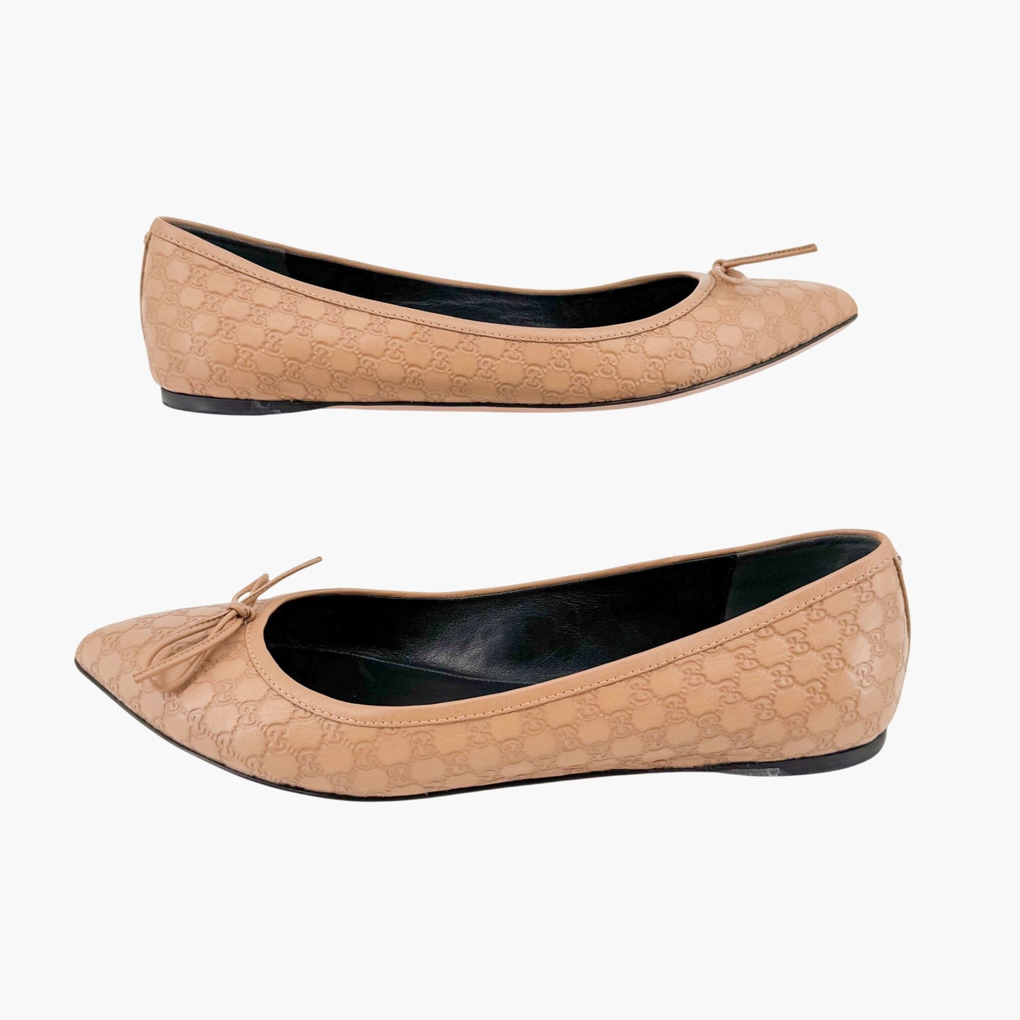 Gucci Agatha GG Monogram Ballet Flats in Beige Leather Size 39