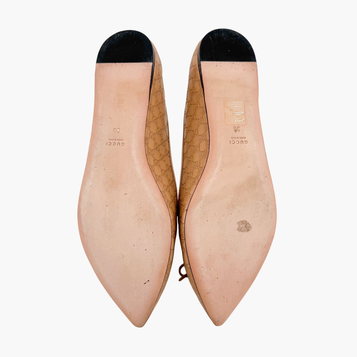 Gucci Agatha GG Monogram Ballet Flats in Beige Leather Size 39