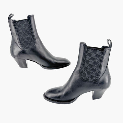 Fendi Script Logo Chelsea Ankle Boots in Black Leather Size 38