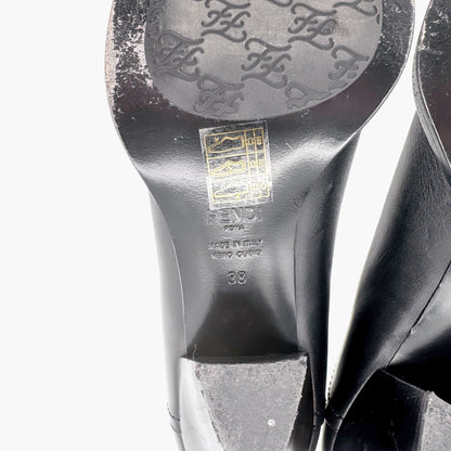 Fendi Script Logo Chelsea Ankle Boots in Black Leather Size 38