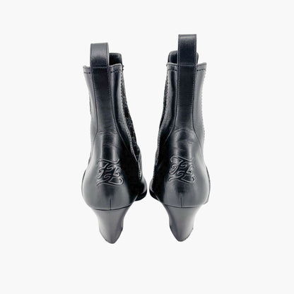 Fendi Script Logo Chelsea Ankle Boots in Black Leather Size 38