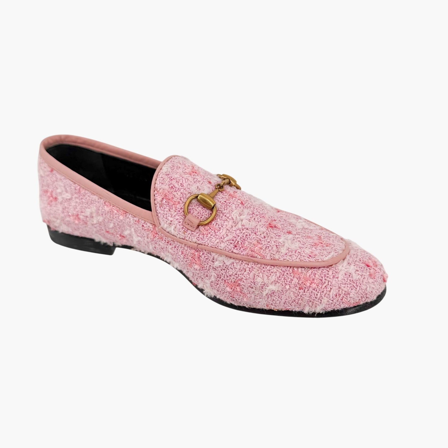 Gucci Jordaan Horsebit Loafers Pink Tweed Size 37