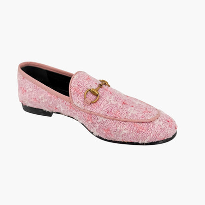 Gucci Jordaan Horsebit Loafers Pink Tweed Size 37