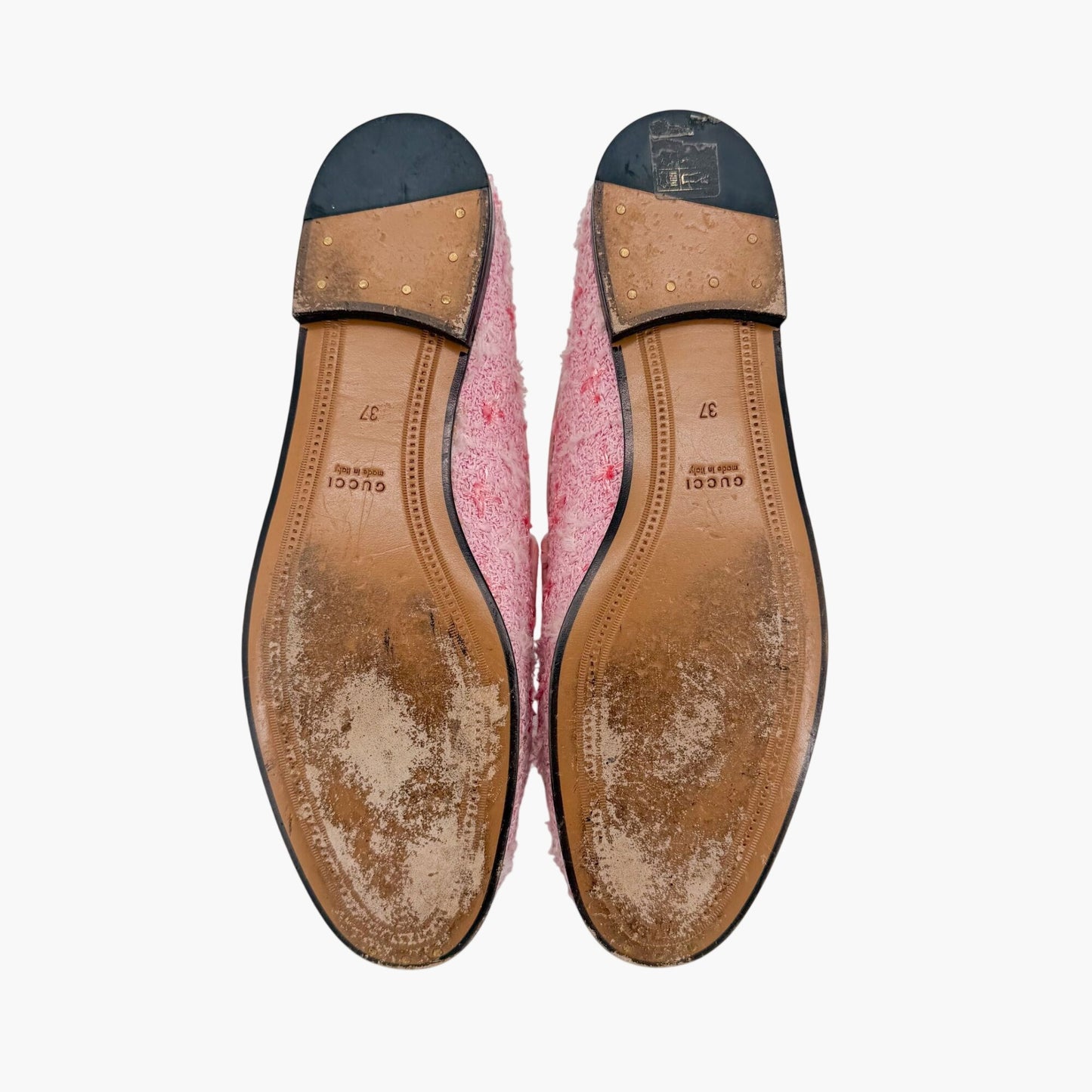 Gucci Jordaan Horsebit Loafers Pink Tweed Size 37