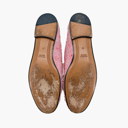 Gucci Jordaan Horsebit Loafers Pink Tweed Size 37