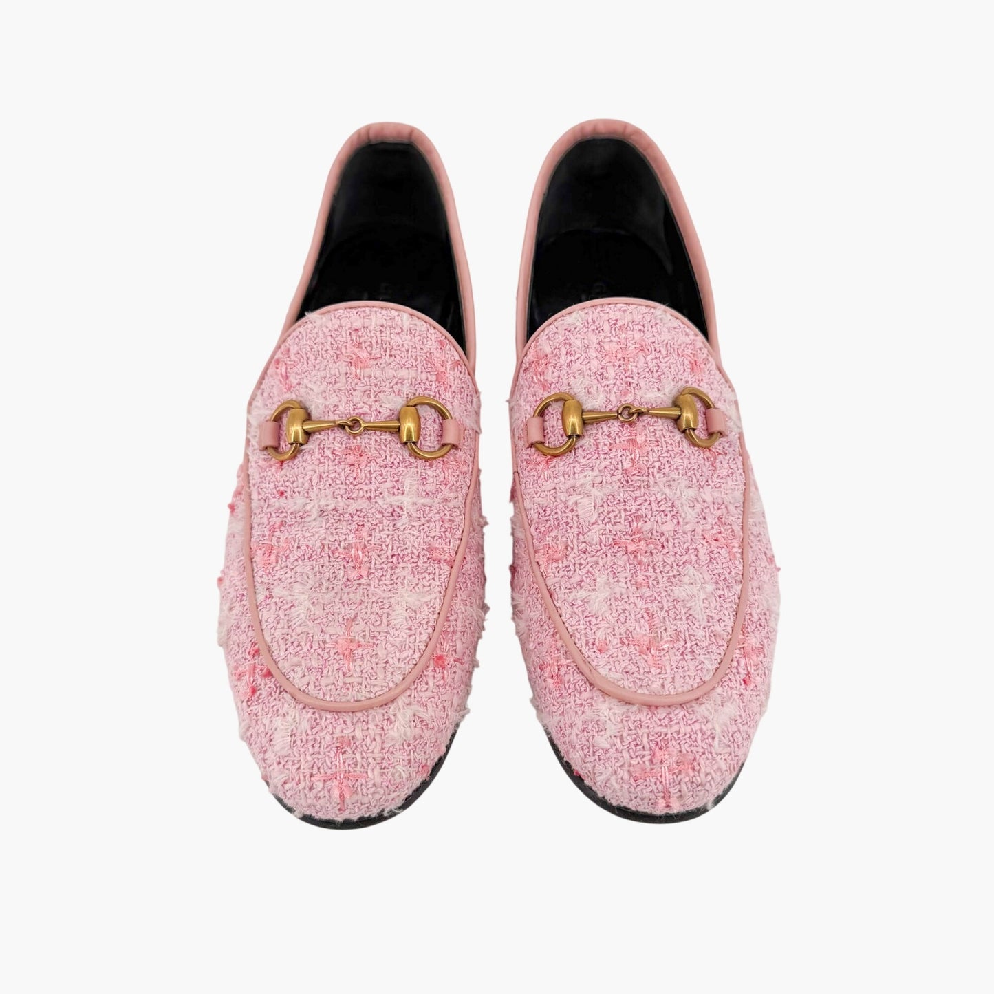 Gucci Jordaan Horsebit Loafers Pink Tweed Size 37