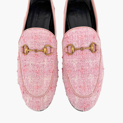 Gucci Jordaan Horsebit Loafers Pink Tweed Size 37