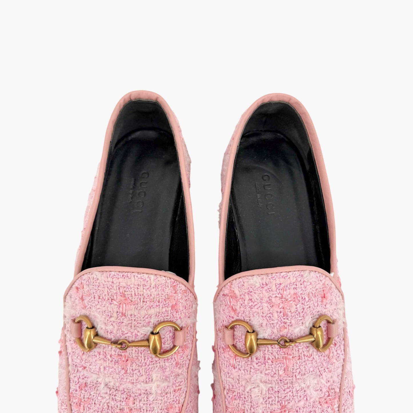 Gucci Jordaan Horsebit Loafers Pink Tweed Size 37