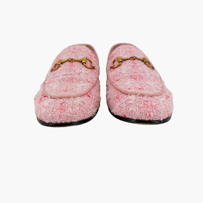 Gucci Jordaan Horsebit Loafers Pink Tweed Size 37