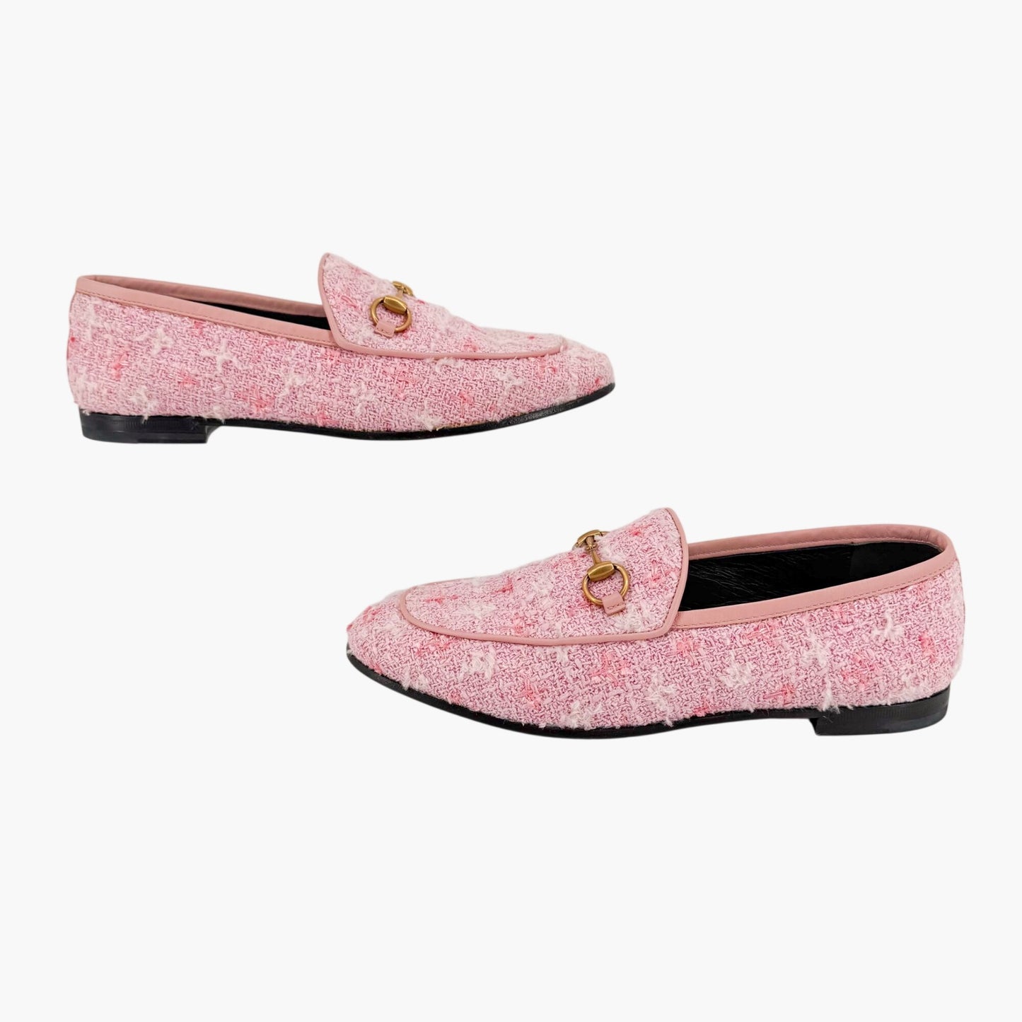 Gucci Jordaan Horsebit Loafers Pink Tweed Size 37
