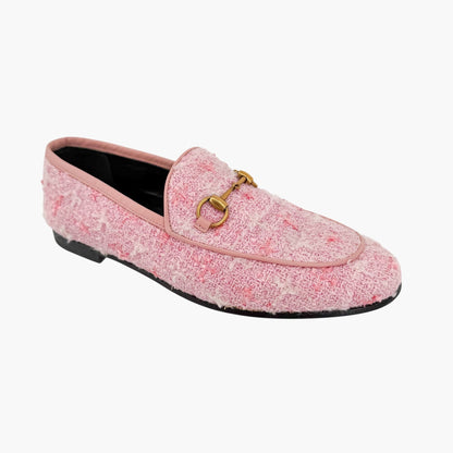 Gucci Jordaan Horsebit Loafers Pink Tweed Size 37