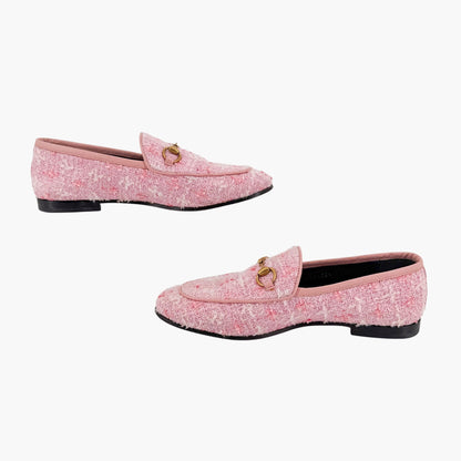 Gucci Jordaan Horsebit Loafers Pink Tweed Size 37
