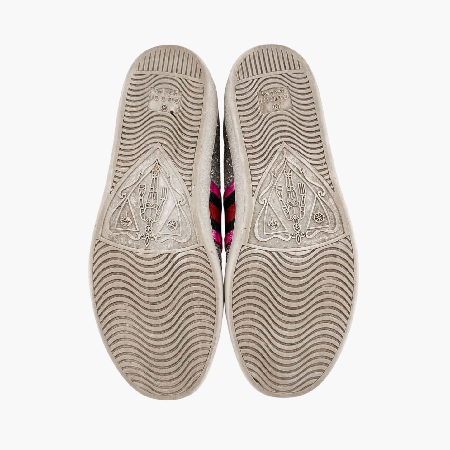 Gucci Ace Sneakers Silver Glitter Web Stripe Size 37