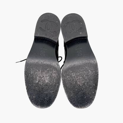 Chanel CC Cap Toe Combat Boots Black Glitter Size 39