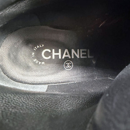 Chanel CC Cap Toe Combat Boots Black Glitter Size 39