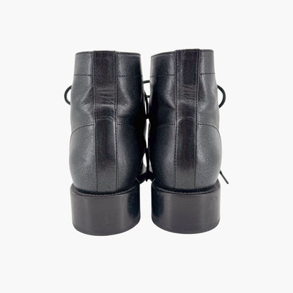 Chanel CC Cap Toe Combat Boots Black Glitter Size 39