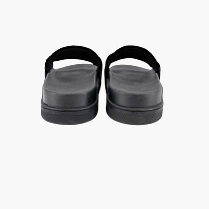 Christian Louboutin "Navy Pool" Logo Embroidered Slide Sandals in Black Velvet Size 37