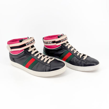 Gucci "New Ace" High Top Sneakers Black Size 38.5