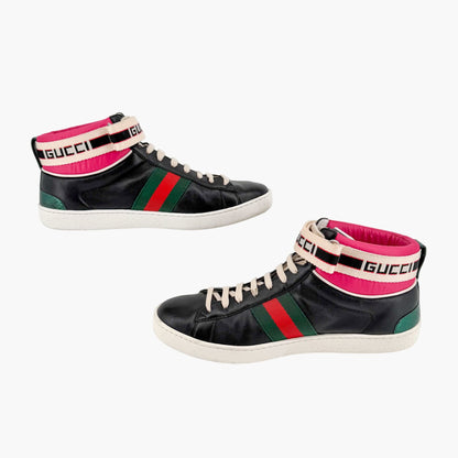 Gucci "New Ace" High Top Sneakers Black Size 38.5