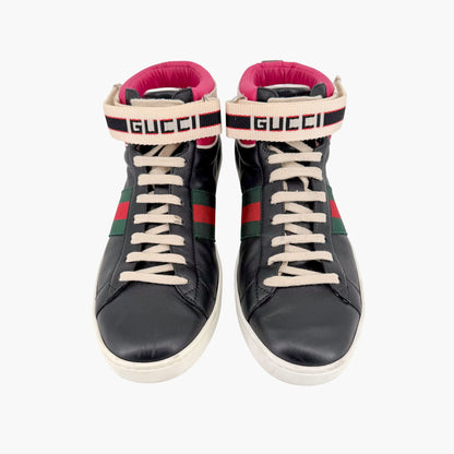Gucci "New Ace" High Top Sneakers Black Size 38.5