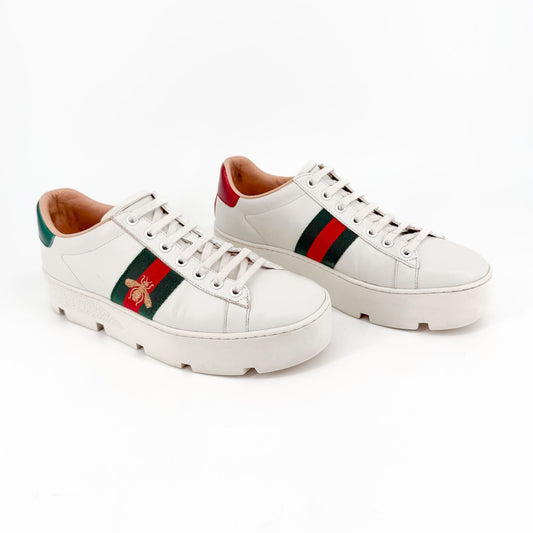 Gucci Ace Bee Platform Sneakers White Size 39